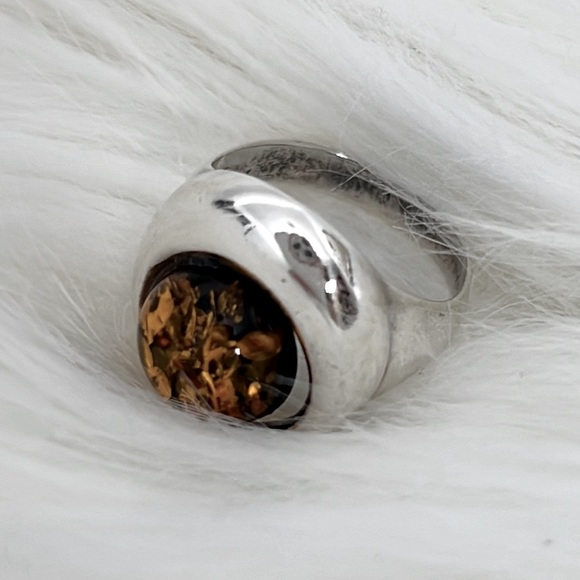 Baltic Green Amber. Modern Sterling Silver Ring US 7 - Picture 2 of 10